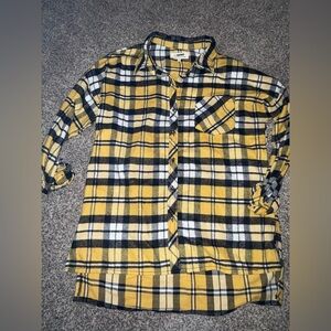EUC Ci Sono Womens Medium Button Front‎ Flannel Shirt Jacket yellow black Plaid